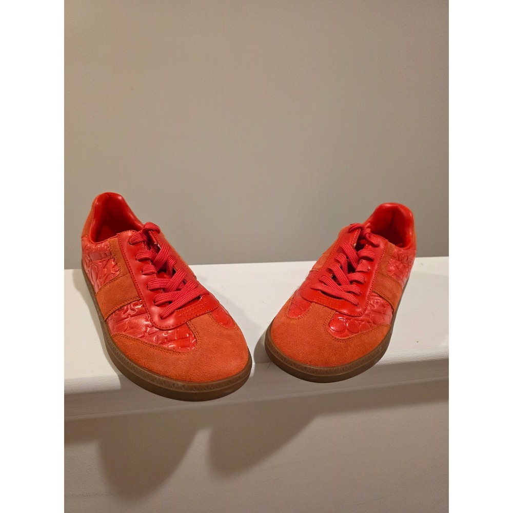Rare Michael Kors Jovie Lace Up Sneakers Grenadine Red Embossed Leather Suede 6